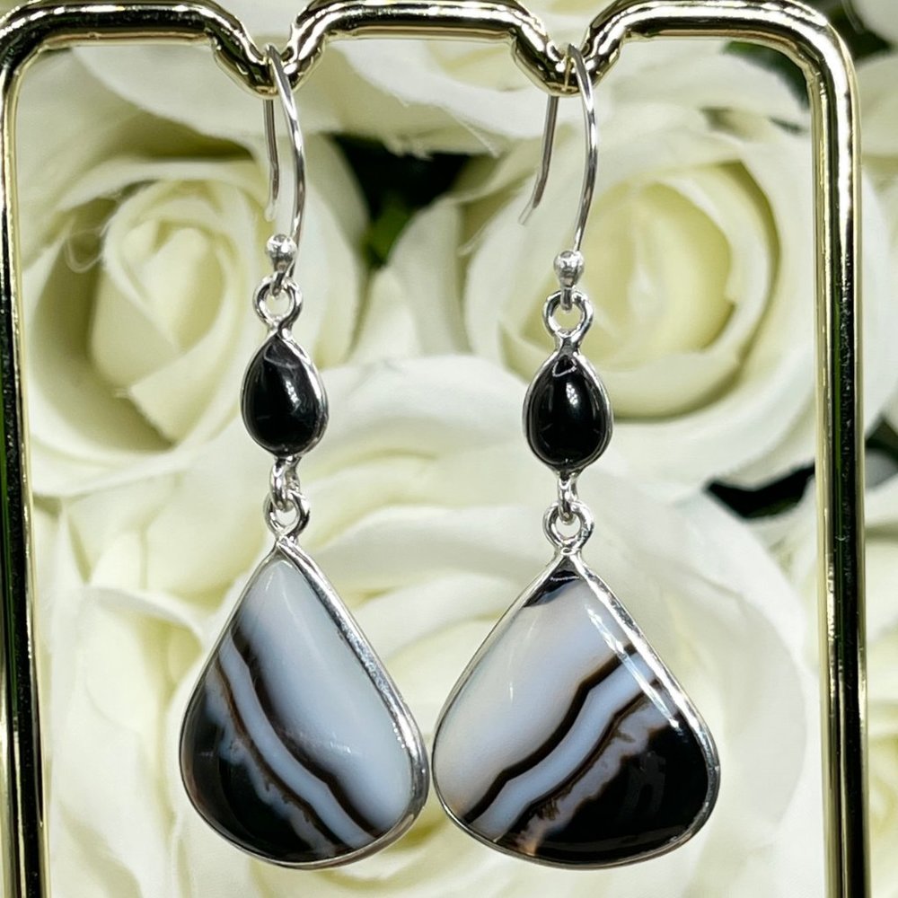 Black Botswana Agate & Black Onyx Silver